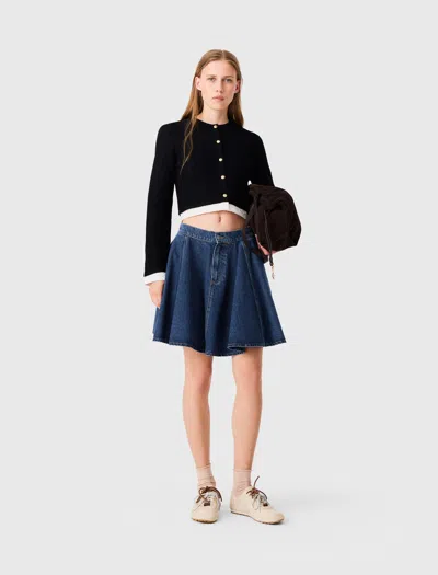 Maje Cardigan With Contrast Band In Black