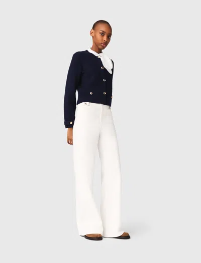 Maje Cardigan With Embroidered Collar In Blue