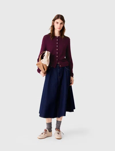 Maje Cardigan With Embroidered Logo In Purple