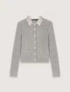 Maje Cardigan With Jewellery Collar In Grey