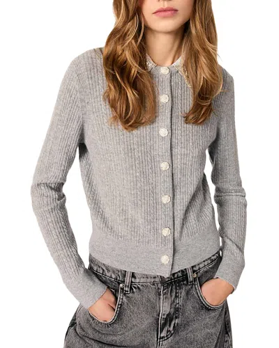 Maje Cardigan With Jewelry Collar In Grey