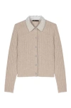 Maje Womens Beige Beaded Removable-collar Stretch Wool-blend Cardigan In Brown