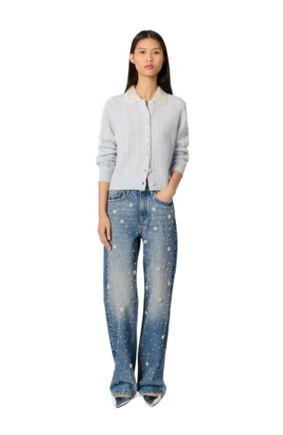Maje Cardigan With Removable Collar In Blue