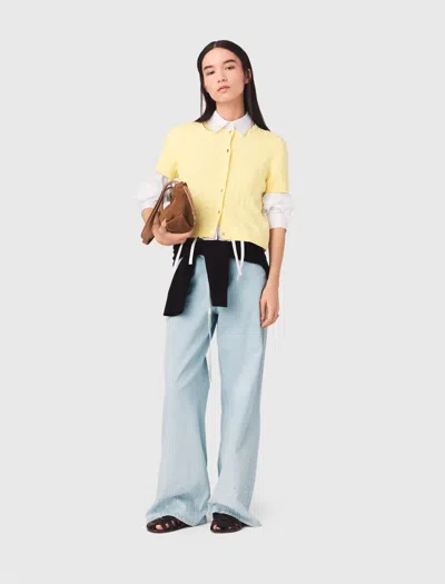 Maje Cardigan With Rhinestone Neck In Yellow