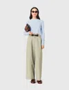 Maje Organic Cotton-blend Wide-leg Trousers In Green