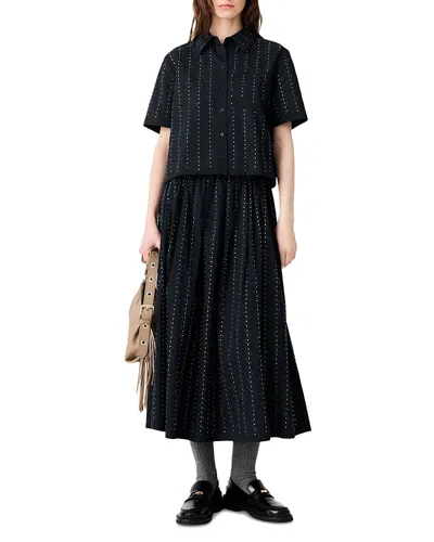 Maje Carius Cotton Blend Embellished Shirt In Black