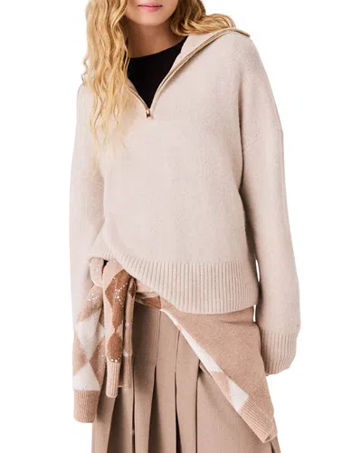 Maje Cashmere Blend Zip Neck Long Sleeve Sweater In Multi