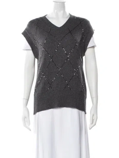 Pre-owned Maje Cashmere V-neck Sweater In Gray