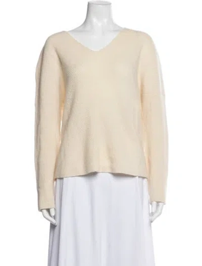 Pre-owned Maje Cashmere V-neck Sweater In White