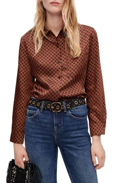 Maje Caslo Geo Print Satin Shirt In Brown