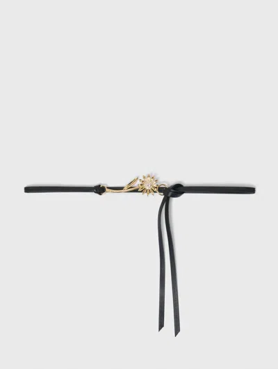 Maje Ceinture En Cuir Et Bijou Fleur In Neutral