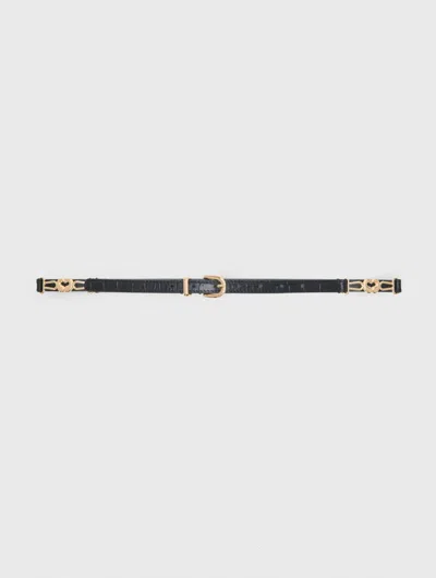 Maje Ceinture Fine En Cuir Effet Croco In Black