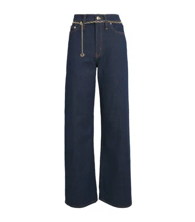 Maje Chain Belt Wide-leg Jeans In Blue