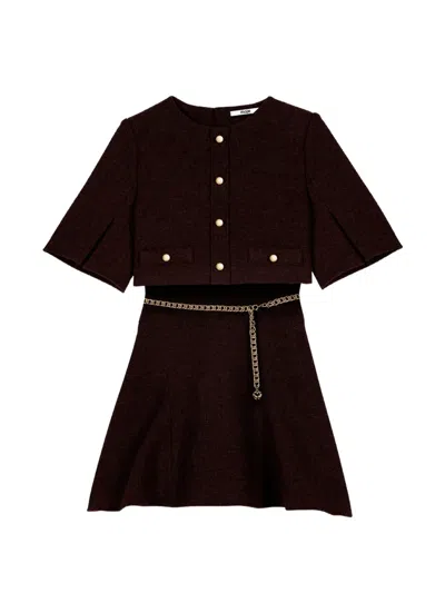 Maje Chain-belt Short-sleeve Mini Dress In Brown