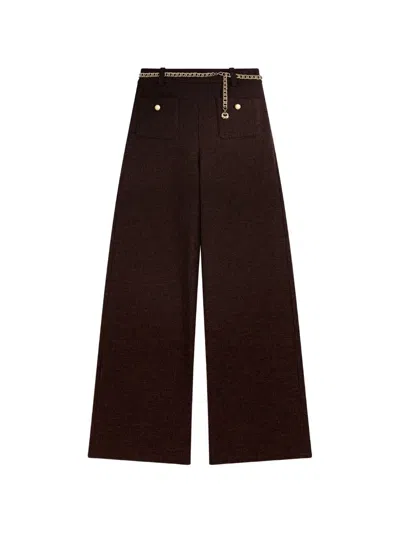 Maje Chain-belt Straight-leg Trousers In Brown