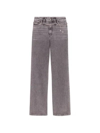 Maje Chain-link Straight-leg Jeans In Gray