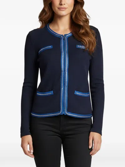 Pre-owned Maje Chain-trim Long-sleeve Cardigan In Blue