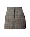 Maje Check Mini Skirt With Black Side Seam Panel In Beige Cotton In Beige