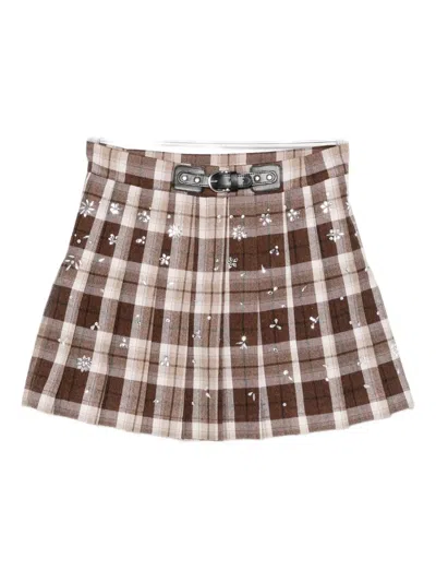 Maje Check-pattern Belted Skirt In Brown