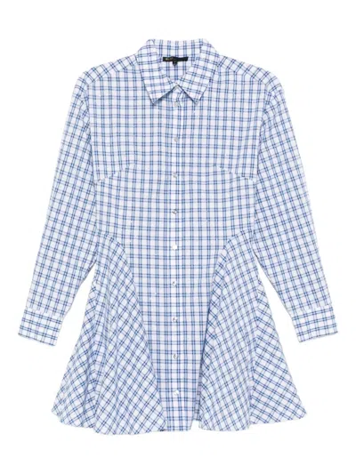 Maje Womens Blue Check Print Checked Rhinestone-embellished Cotton Mini Dress