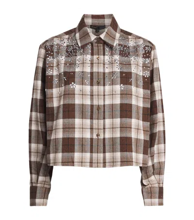 Maje Check Rhinestone-embellished Shirt In Brown