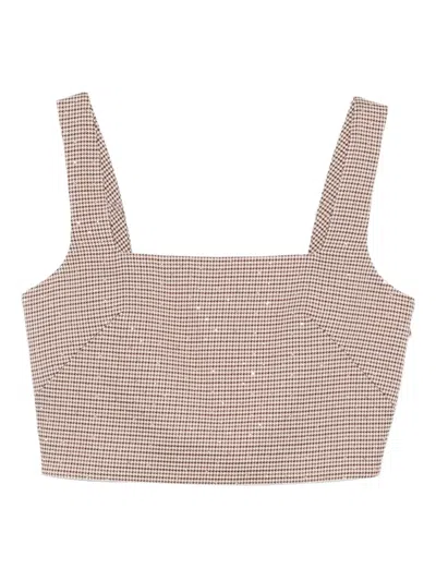 Maje Check Square-neck Top In Brown