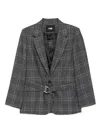 Maje Checked Belted Blazer In Gray