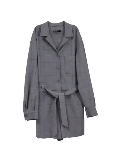 Pre-owned Maje Checked Belted Jumpsuit In Gray