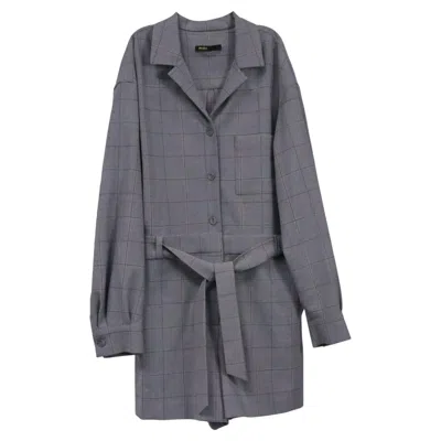 Pre-owned Maje Checked Belted Jumpsuit In Grey Wool In Gray