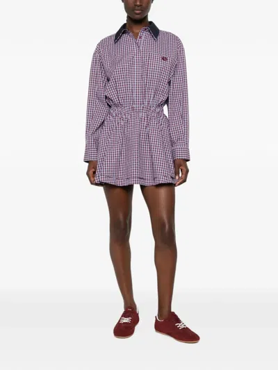 Maje Checked Cotton Mini Dress In Multi