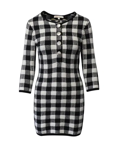 Maje Checked Knit Mini Dress In Black, White Cotton