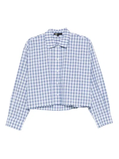 Maje Checked-pattern Cropped Shirt In Blue