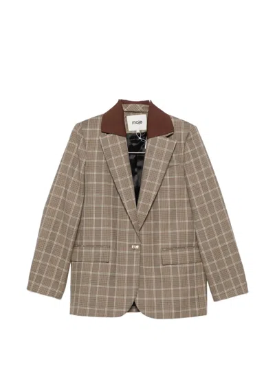 Maje Checked Removable-collar Blazer In Brown