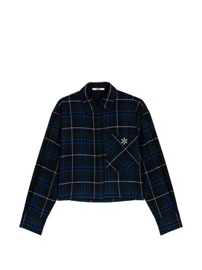 Maje Checked Snowflake-patch Cropped Jacket In Green