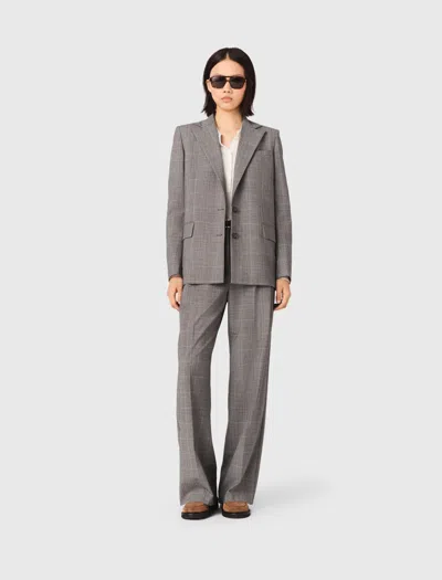 Maje Checked Suit Jacket In Gray