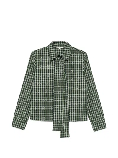 Maje Womens Green Rhinestone Tie-neck Cotton Shirt