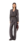 Maje Womens Grey Checked Belted-waist Stretch-woven Blazer In Brown
