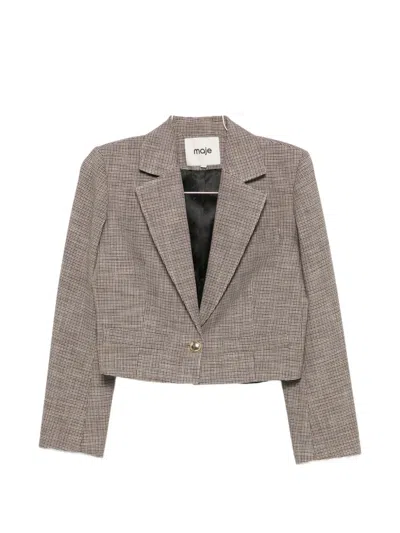 Maje Check-pattern Cropped Blazer In Brown
