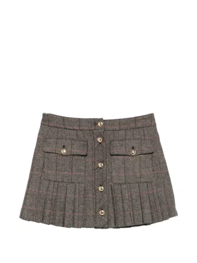 Maje Check-pattern Mini Pleated Skirt In Brown