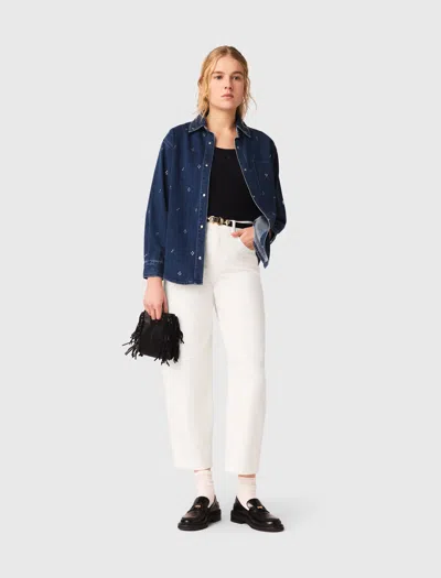 Maje Chemise En Denim Strassé In Blue