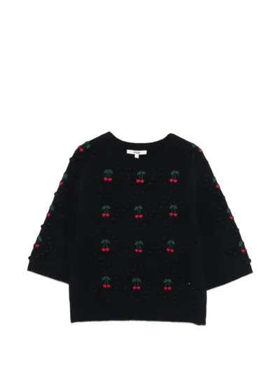 Maje Cherry-embroidered Sweater In Blue
