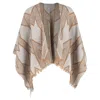 Maje Chevron-print Fringed Poncho Cape In Beige Wool In Neutral