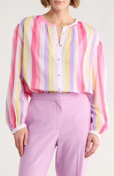 Maje Chi Chi Stripe Button-up Shirt In Pink