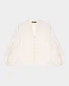 Maje Womens Blanc V-neck Lace-insert Linen Blouse In Ecru