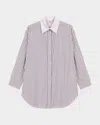 Maje Rhinestone Striped Shirt In Black / White Stripes