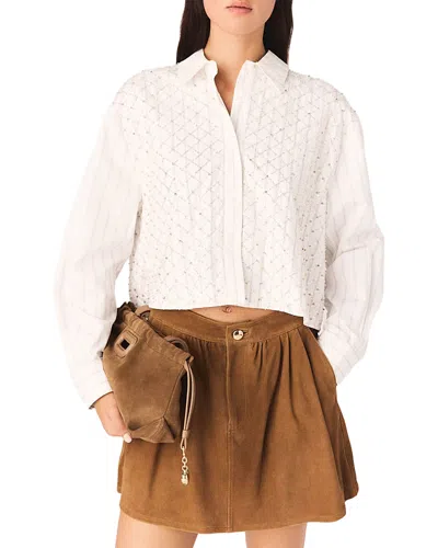 Maje Ciraya Beaded Cropped Shirt In White