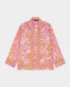 Maje Patterned Flowing Linen Shirt In Orange Pink Flowers Print