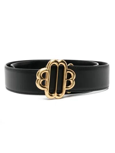 Maje Logo-plaque Skinny Belt In Noir / Gris