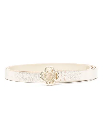 Maje Logo-buckle Metallic Leather Belt In Gold