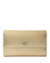 Maje Clover Walk Metallic Leather Clutch In Gold